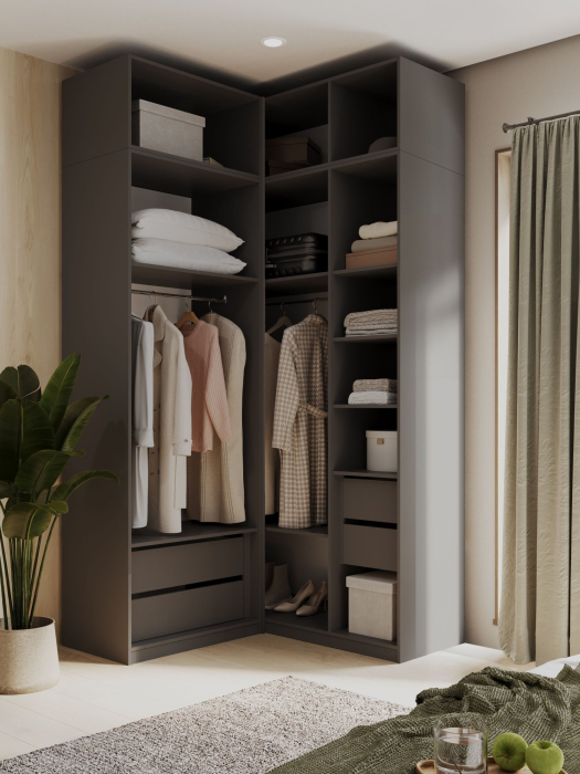 Шкафы, Угловой шкаф для одежды распашной с ящиками и антресолью, София, 2600х1300х1300мм