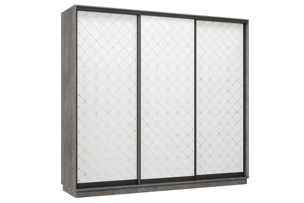 Шкафы-купе 3-х дверные, Шкаф-купе Премьер 33  (01РБ;01РБ;01РБ) фасады ромб белый/трёхдверный/Профиль чёрный муар