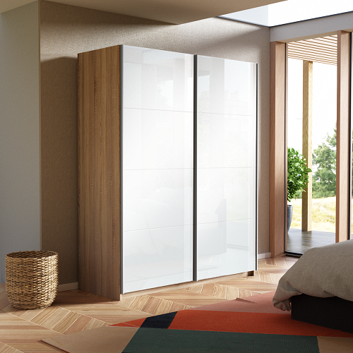 Шкафы-купе 2-х дверные, Шкаф-купе Прайм дуо Белый Глянец 2300 x 1200 x 570