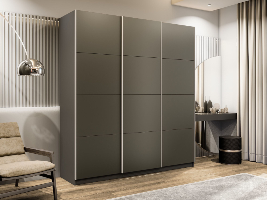 Шкафы-купе 3-х дверные, Шкаф-купе Эста 3-х дверный ДСП/Стекла хаки/Доводчик 240х66х240