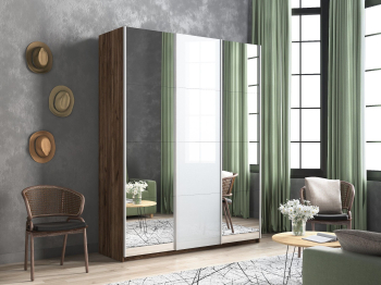 Шкаф-купе Прайм 3-х дверный Зеркала/Стекло белое/Доводчики 210х57х230