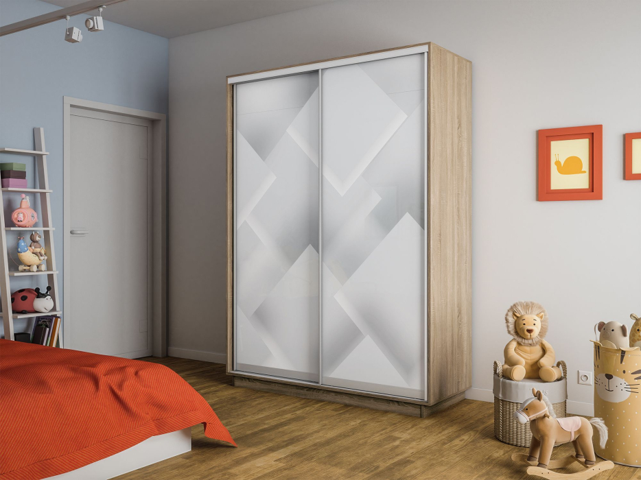 Шкафы-купе 2-х дверные, Шкаф-купе Экспресс 2-х дверный Фотопечать Квадрат Стекла 140х60х220