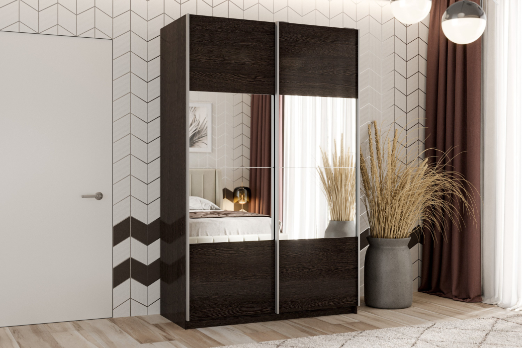 Шкафы-купе 2-х дверные, Шкаф-купе Smart 1224 2х дверный (фасады ЛДСП/зеркало) профиль серебро