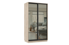 Шкафы-купе 2-х дверные, Шкаф-купе Премьер 11 (11ЗГ;11ЗГ) фасады зеркало графит/двухдверный/Профиль чёрный муар