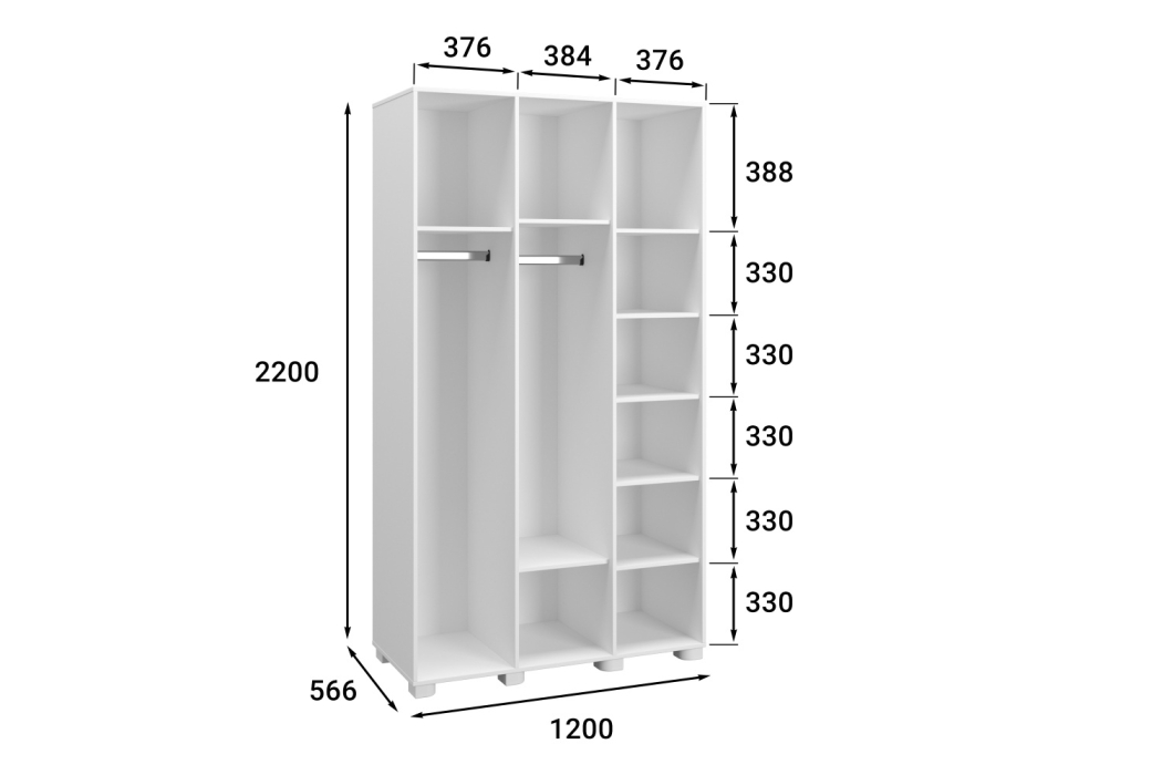 Шкафы распашные, Шкаф «Монблан» МБ-24К комбинированный