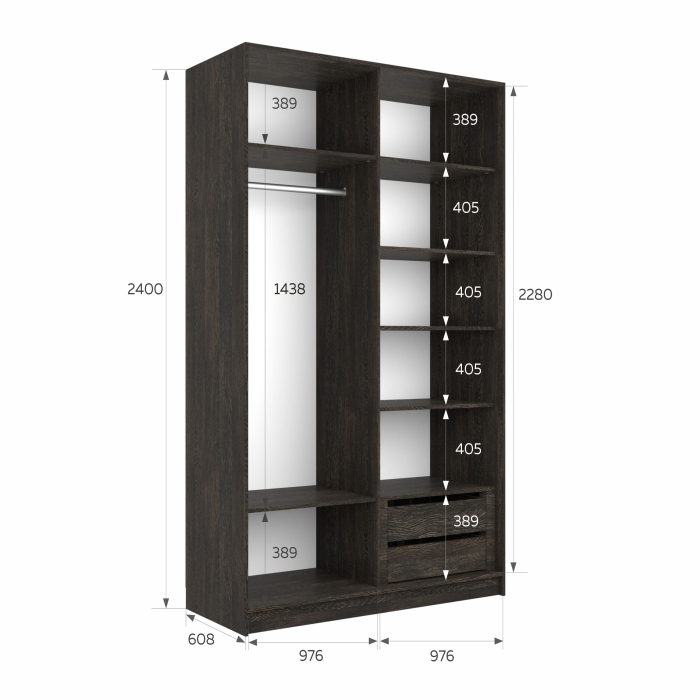 Шкафы-купе 2-х дверные, Шкаф-купе Эста 2-х дверный ДСП/Стекла пудра/Доводчик 200х66х240